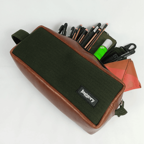 Outback and Beyond Essentials Travel Kit in Olive Green Canvas & Salvaged Nubuck