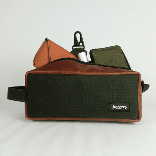 Outback and Beyond Essentials Travel Kit in Olive Green Canvas & Salvaged Nubuck