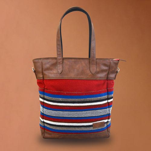 Punar Prayog Quintessential Tote Bag in Vegan Leather and Red Yak Wool Shawl (15")