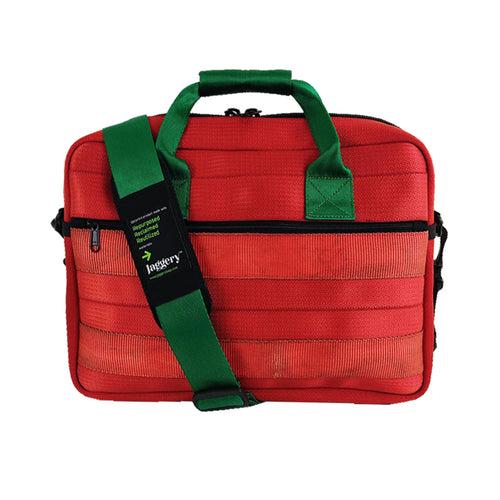 Portuguese Christmas Back Bencher's Bag in Red and Green Decommissioned Cargo belts [15" laptop bag]
