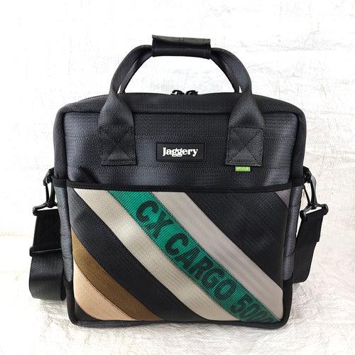 Heryana Pilot's Everyday Bag in Green Ex-Cargo Belts & Rescued Car Seat Belts [13" Laptop Bag]