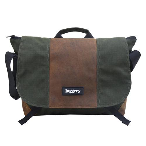 Outback and Beyond Doer's Messenger Bag in Rescued Army Olive Green Canvas & Salvaged Nubuck  [15" Laptop Bag]