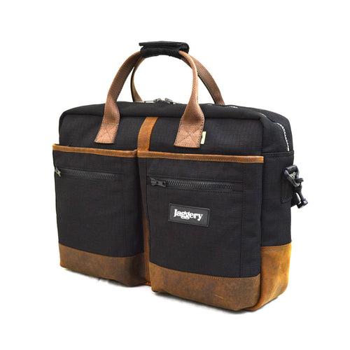 Black Cappuccino Hustler's Everyday Bag in Black Canvas & Salvaged Nubuck [15" Laptop Bag]