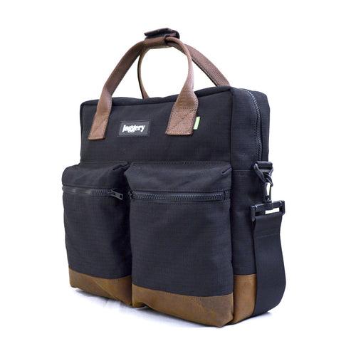 Black Cappuccino Pilot's Everyday Bag in Black & Nubuck [13" Laptop Bag]