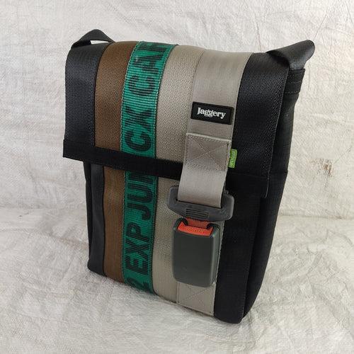 Heryana Freelancer's Satchel in Green Ex-Cargo Belts & Rescued Car Seat Belts [11" Cafe Bag]