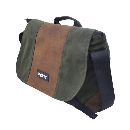 Outback and Beyond Doer's Messenger Bag in Rescued Army Olive Green Canvas & Salvaged Nubuck  [15" Laptop Bag]