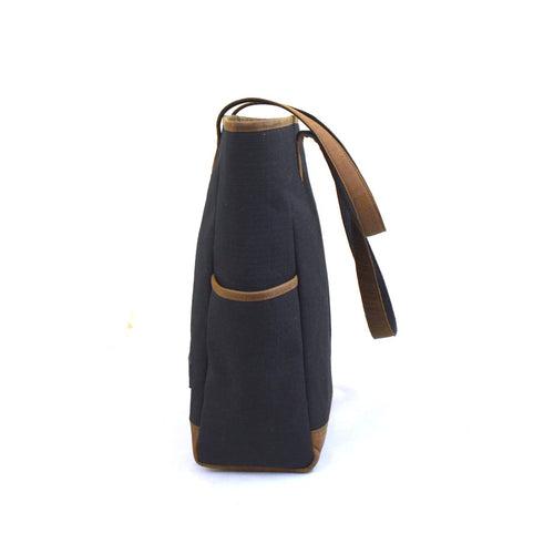 Black Cappuccino Marlini Tote Bag in Rescued Black Canvas & Salvaged Nubuck