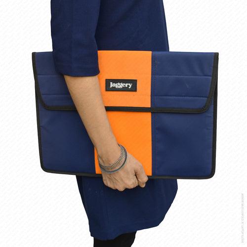 Enfold 15" Laptop Sleeve in Dark Blue and Orange