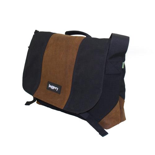 Black Cappuccino Doer's Messenger Bag in Black Canvas & Salvaged Nubuck  [15" Laptop Bag]