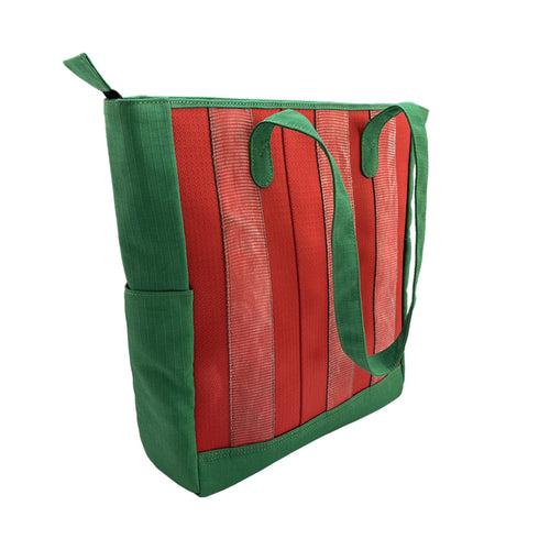 Portuguese Christmas Marlini Tote Bag in Red and Green Decommissioned Cargo Belts