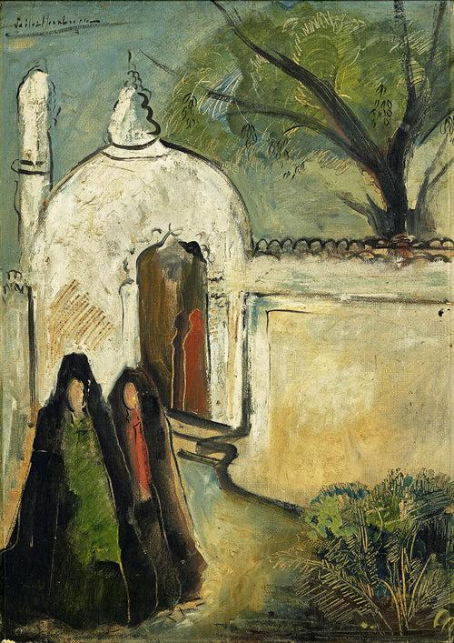 Two Women And Mosque - Sailoz Mookherjea - Bengal School Art - Indian Painting1947
