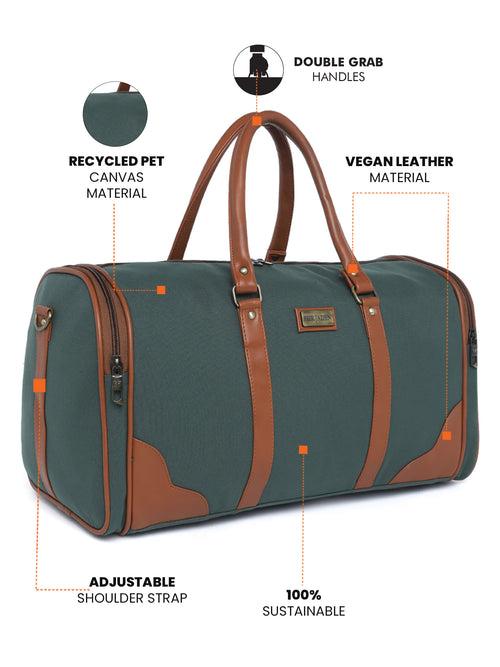 Pine Green Recycled Canvas & Vegan Leather Travel Duffle