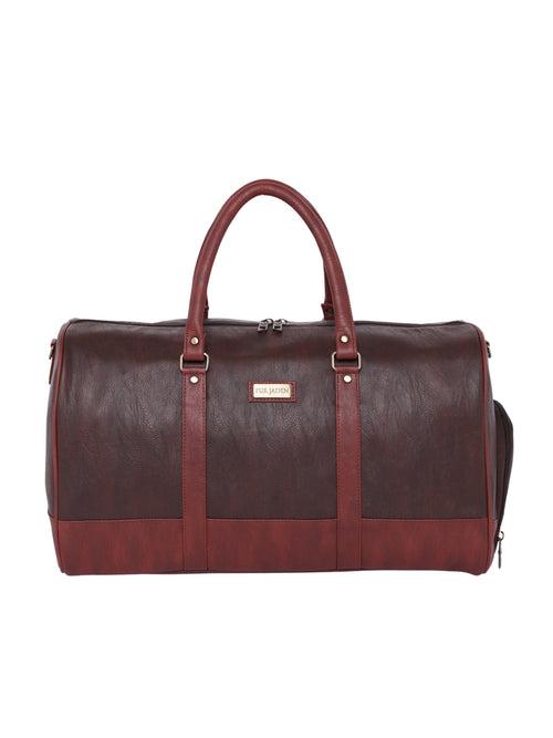 Mocha Brown Vegan Leather Travel Duffle Bag With External Shoe Pocket