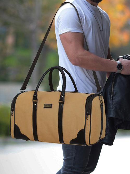 Desert Beige Recycled Canvas & Vegan Leather Travel Duffle