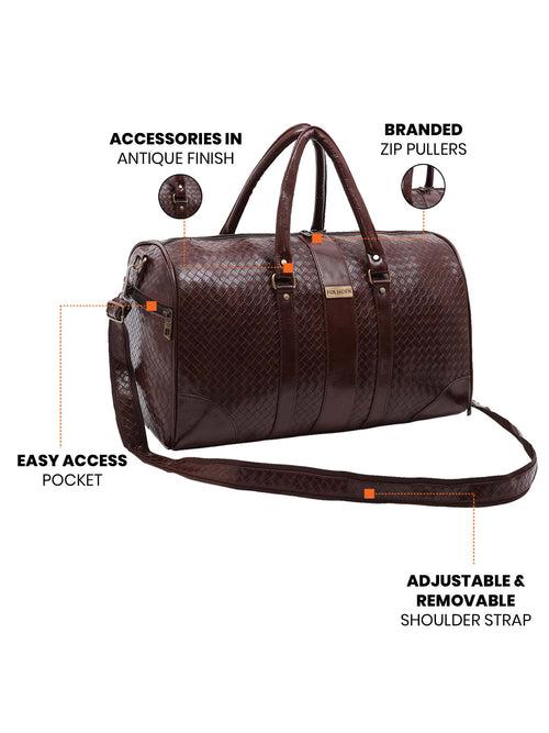 Brown Textured Travel Duffle Bag With Shoe Pocket