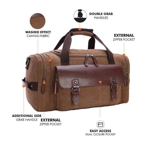 Brown Sustainable Canvas & Vegan Leather 40L Travel Duffle