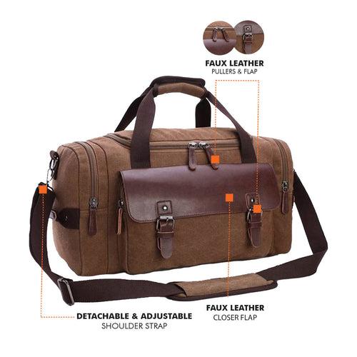 Brown Sustainable Canvas & Vegan Leather 40L Travel Duffle