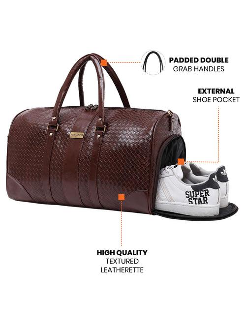 Brown Textured Travel Duffle Bag With Shoe Pocket