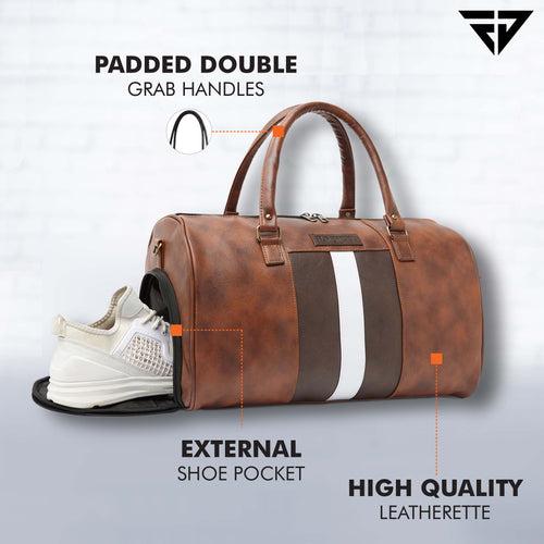 Tan Weekender Faux Leather Duffle Bag