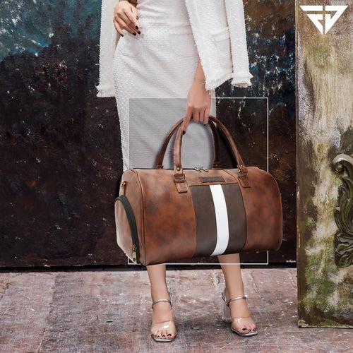 Tan Weekender Faux Leather Duffle Bag