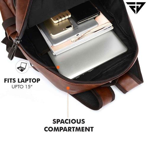 Fur Jaden Brown Faux Leather 15.6 Inch Laptop Backpack