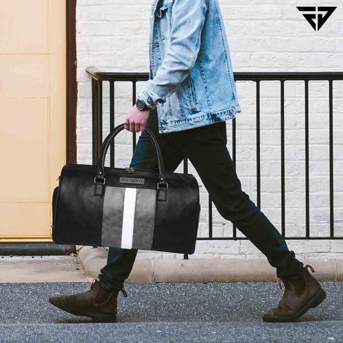 Black Weekender Faux Leather Duffle Bag