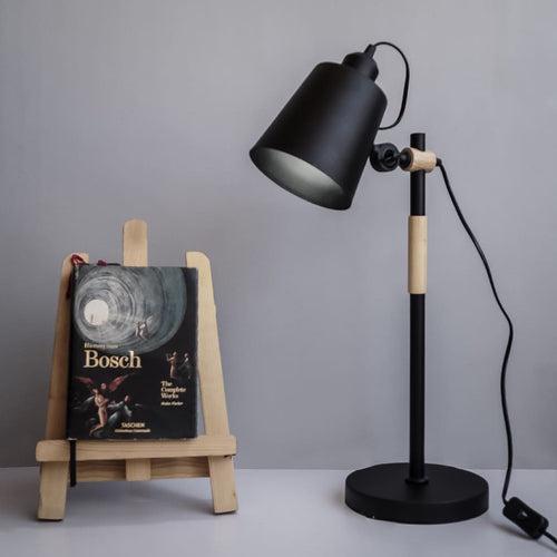 FDL102 Black Scandinavian Metal And Wood Table Lamp