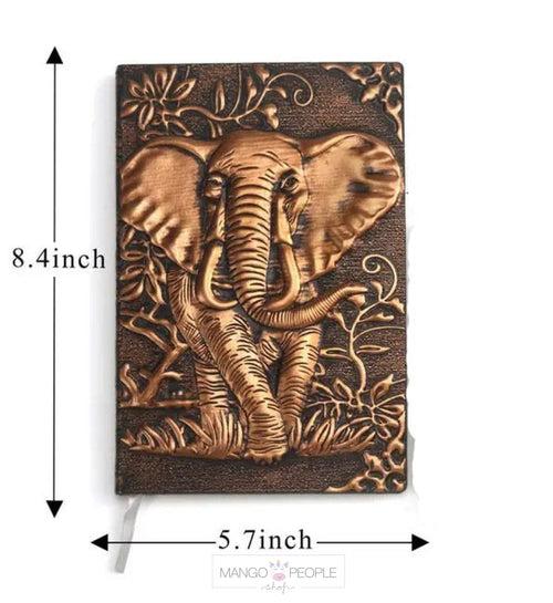 3D Embossed Elephant Vintage Leather Journal Writing Notebook with Pen Set