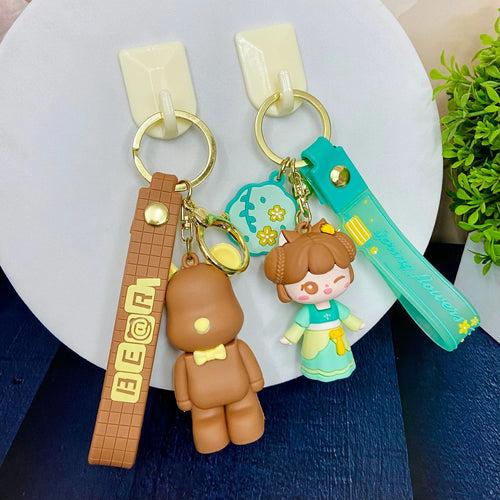 Adorable Girl and Teddy Premium Keychain