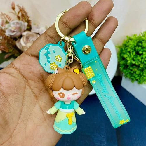 Adorable Girl and Teddy Premium Keychain