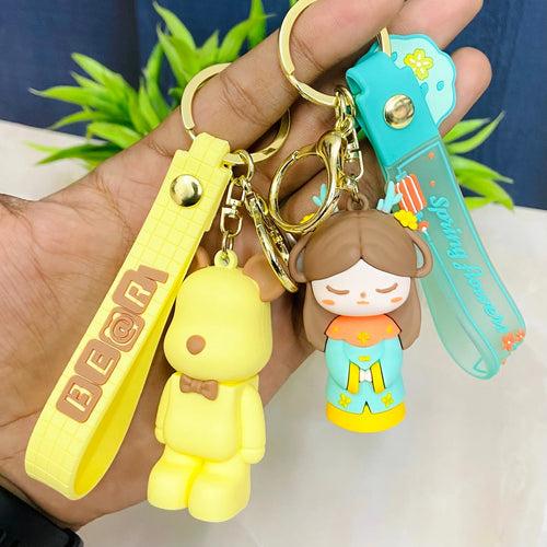 Adorable Girl and Teddy Premium Keychain