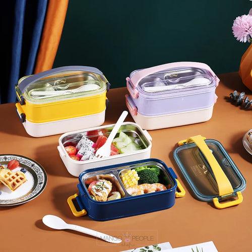 DOUBLE DECKER STAINLESS STEEL LUNCH BOX WITH HANDLE - 1200ML