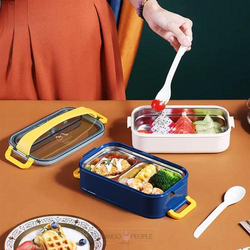 DOUBLE DECKER STAINLESS STEEL LUNCH BOX WITH HANDLE - 1200ML