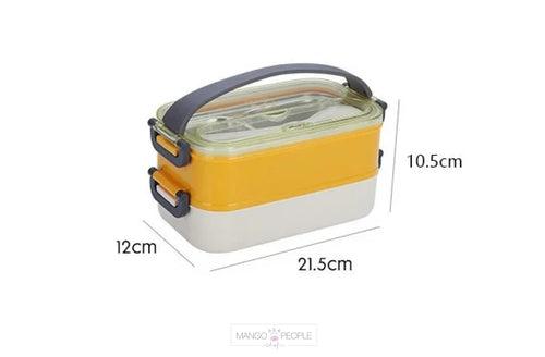 DOUBLE DECKER STAINLESS STEEL LUNCH BOX WITH HANDLE - 1200ML