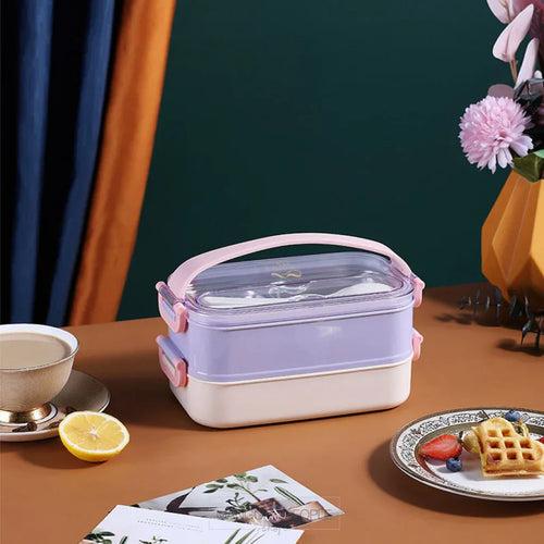 DOUBLE DECKER STAINLESS STEEL LUNCH BOX WITH HANDLE - 1200ML