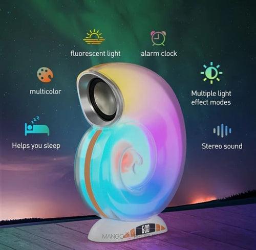 PORTABLE WIRELESS CONCH SHAPE MUSIC SPEAKER LAMP WITH CLOCK