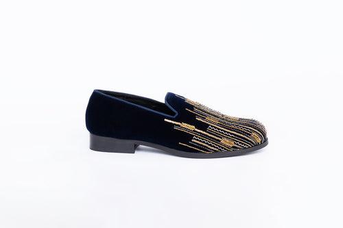 Asymmetric embroidered slip-ons-BLUE