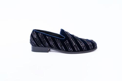 ASYMMETRIC EMBROIDERY SLIP-ONS-BLUE