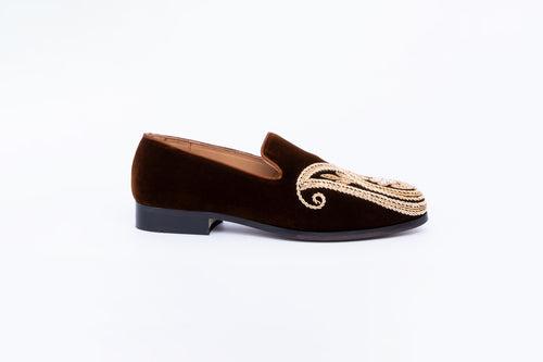 PAISELY EMBROIDERY SLIP-ONS-BROWN