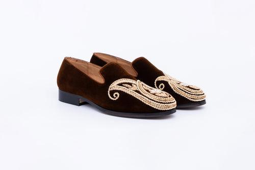 PAISELY EMBROIDERY SLIP-ONS-BROWN