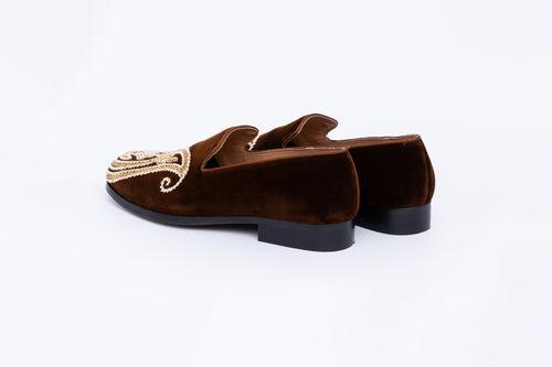 PAISELY EMBROIDERY SLIP-ONS-BROWN