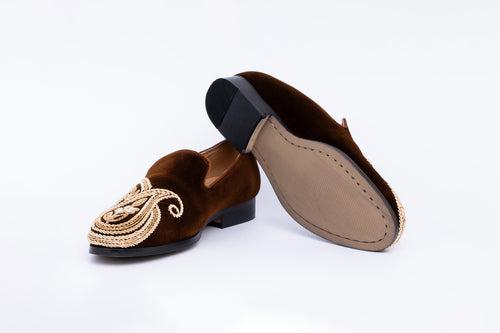 PAISELY EMBROIDERY SLIP-ONS-BROWN