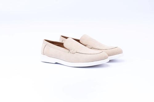 SUEDE SLIP-ONS WITH THREAD DETAIL- OFF WHITE