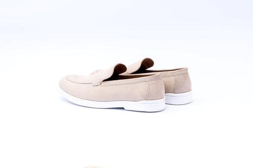 SUEDE SLIP-ONS WITH THREAD DETAIL- OFF WHITE