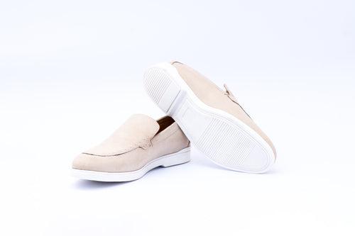 SUEDE SLIP-ONS WITH THREAD DETAIL- OFF WHITE