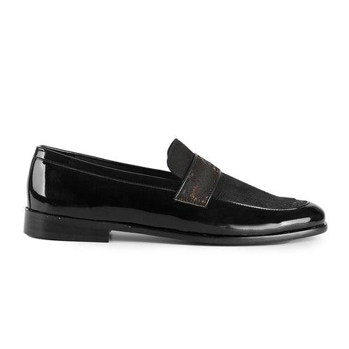 PATENT SLIP-ONS WITH SUEDE-BLACK