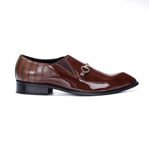 POINTED SLIP-ONS WITH BUCKLE- BROWN