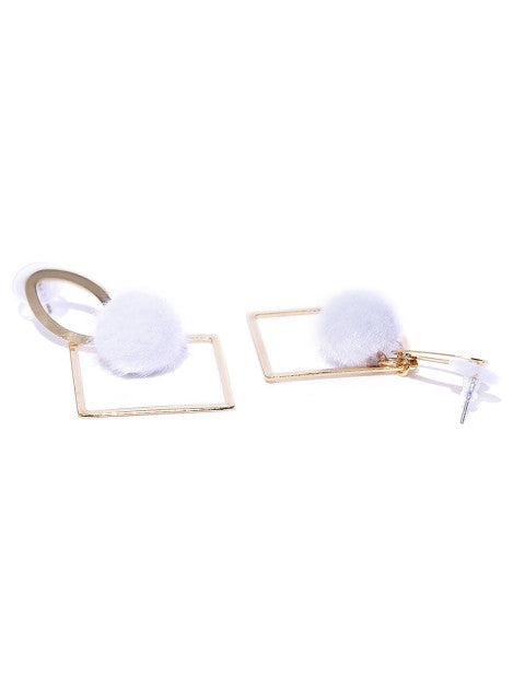 Geometric Pom Pom Earrings In White