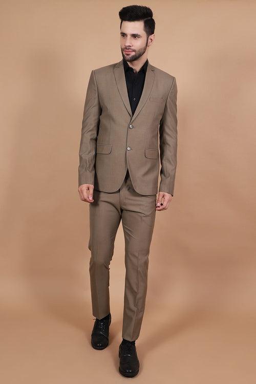 Polyester Cotton Brown Two Piece Suit