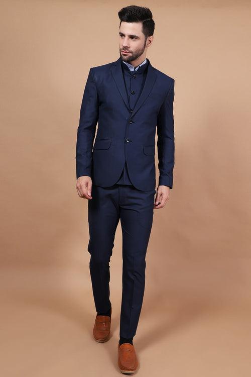 Polyester Cotton Blue Three Piece Suit